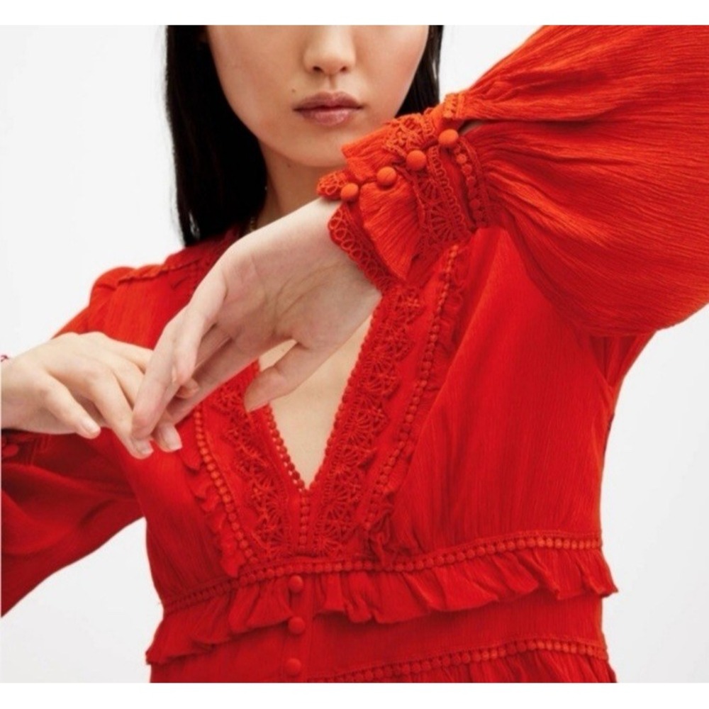 NWT AllSaints Zora Floral Ruffle Mini Dress Sz 8 US - Red Tiered $299 - Picture 3 of 16